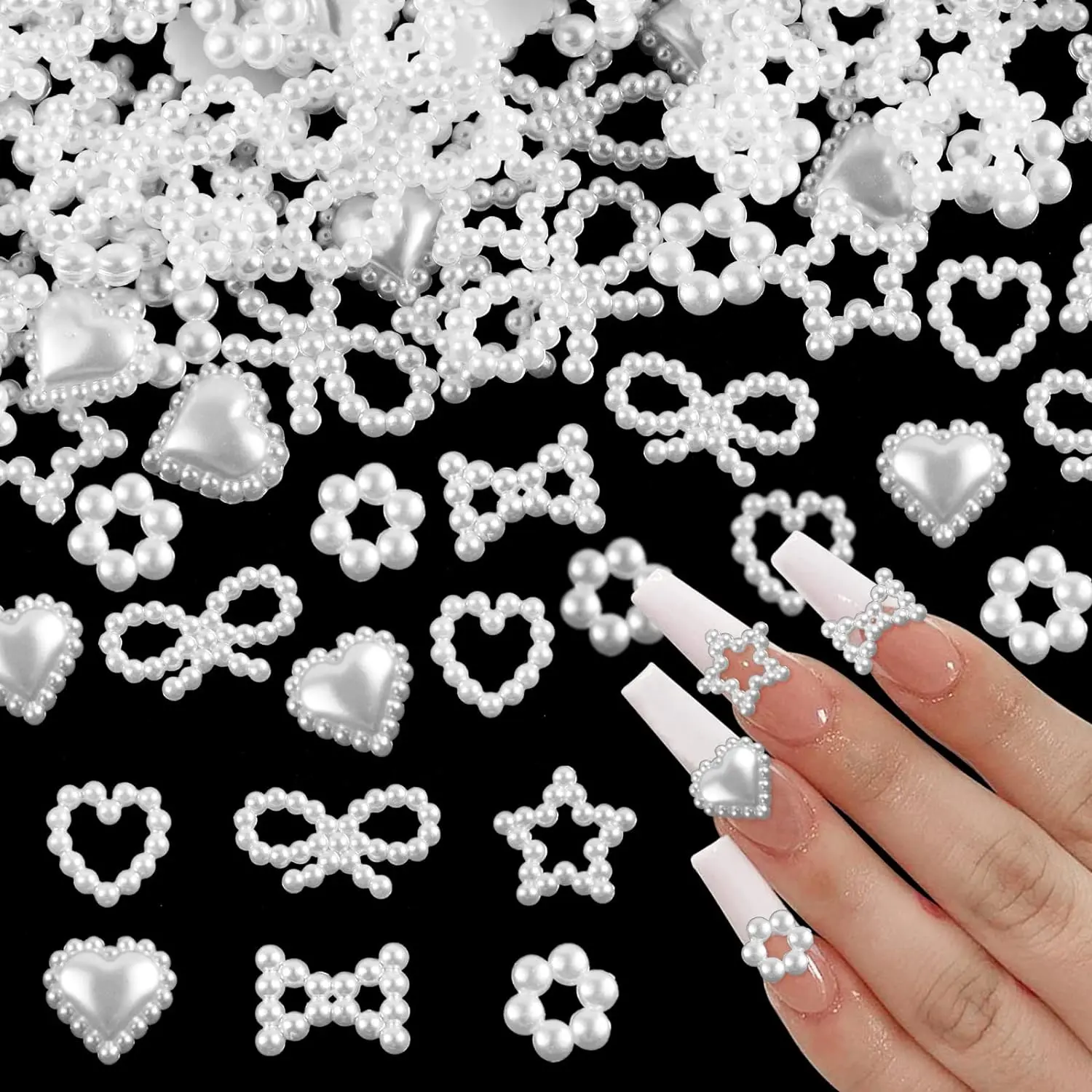 50 Pcs Y2K 3D Pearls Nail Charms Heart Star Moon Nail Art Charms Mixed  Nail Charms For DIY Manicure Crafts Jewelry Accessories