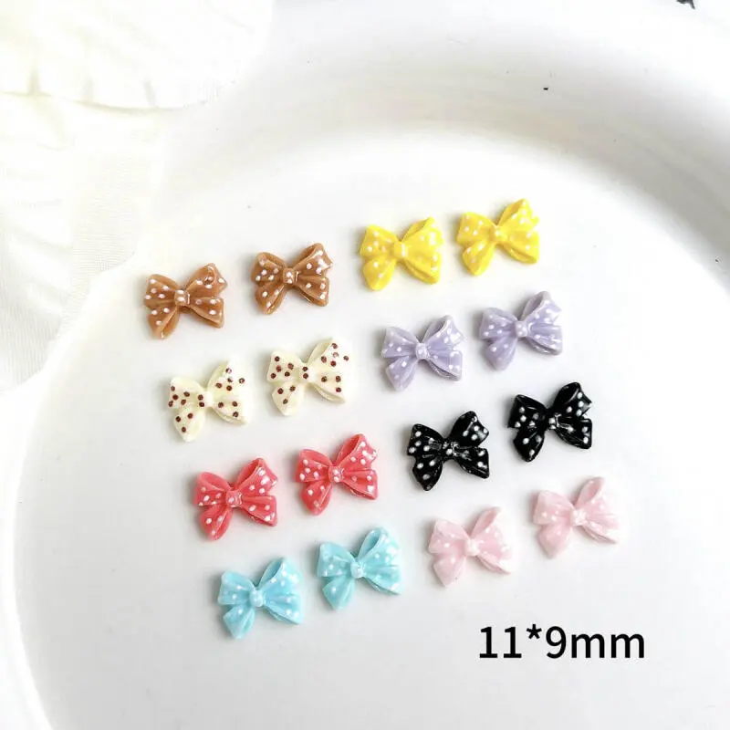 30PCS Resin Colored Round Dot Bow Nail Art Charms Minimalist Tie Small Fragrance Series Nail Decorations DIY French Nail Crafts