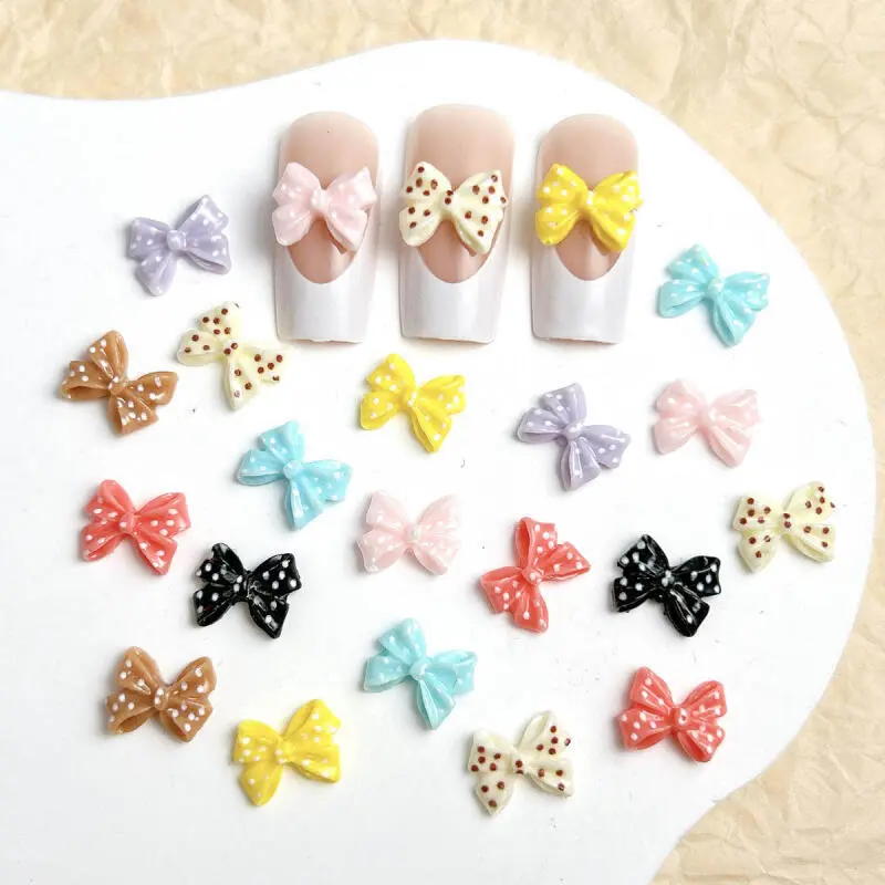30PCS Resin Colored Round Dot Bow Nail Art Charms Minimalist Tie Small Fragrance Series Nail Decorations DIY French Nail Crafts