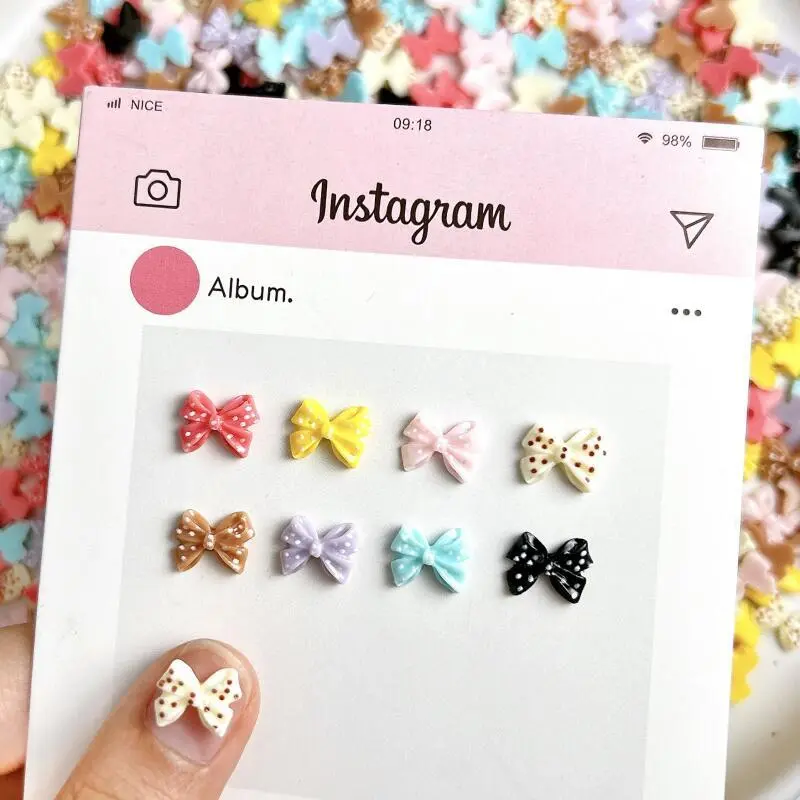 30PCS Resin Colored Round Dot Bow Nail Art Charms Minimalist Tie Small Fragrance Series Nail Decorations DIY French Nail Crafts