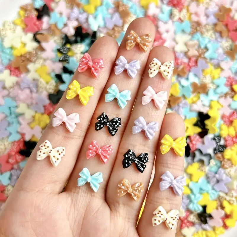 30PCS Resin Colored Round Dot Bow Nail Art Charms Minimalist Tie Small Fragrance Series Nail Decorations DIY French Nail Crafts