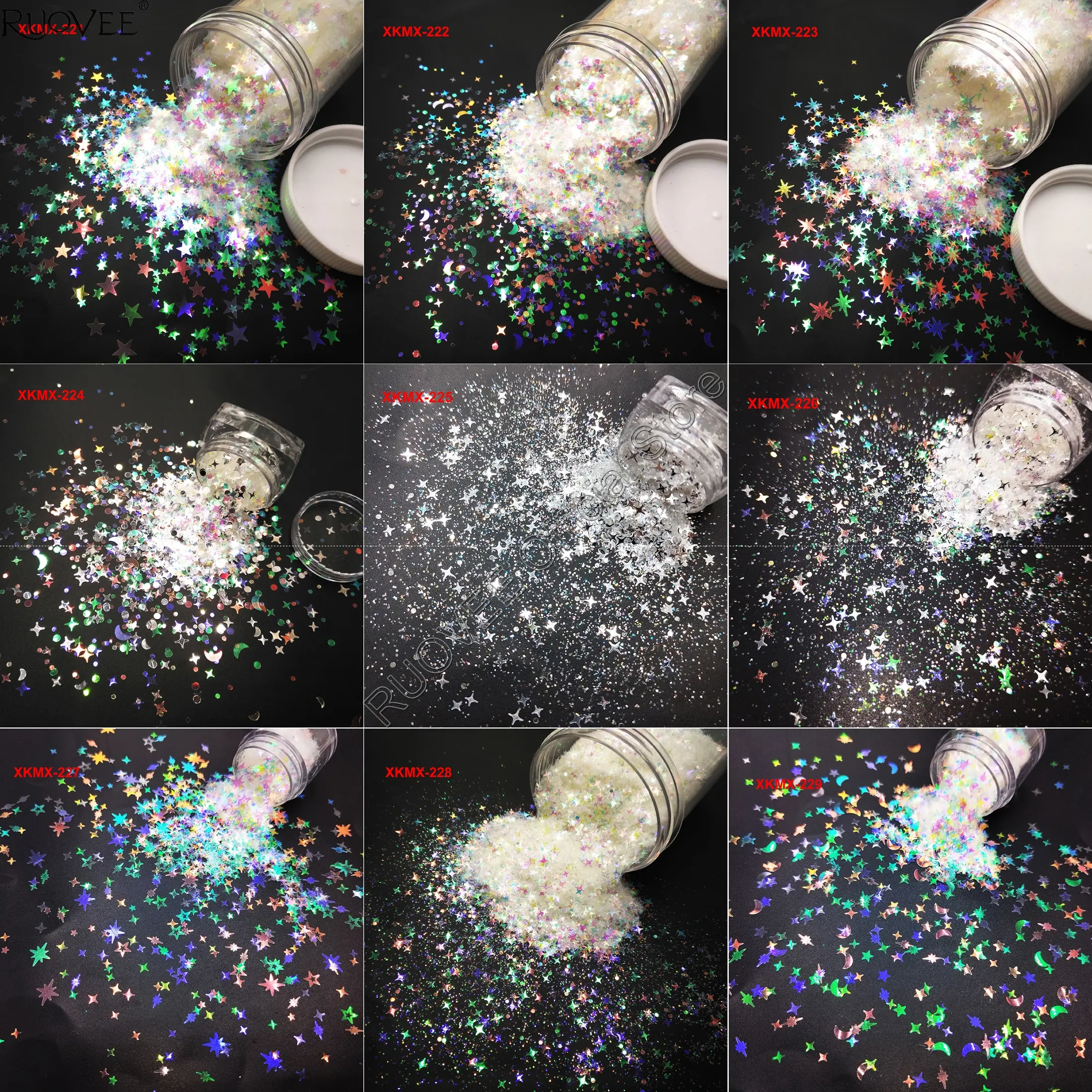 Mix Star Moon Iridescent Rainbow Color Nail Glitter Art Chunky Sequin Spangle Shape for Christmas Craft Body Makeup Facepaint