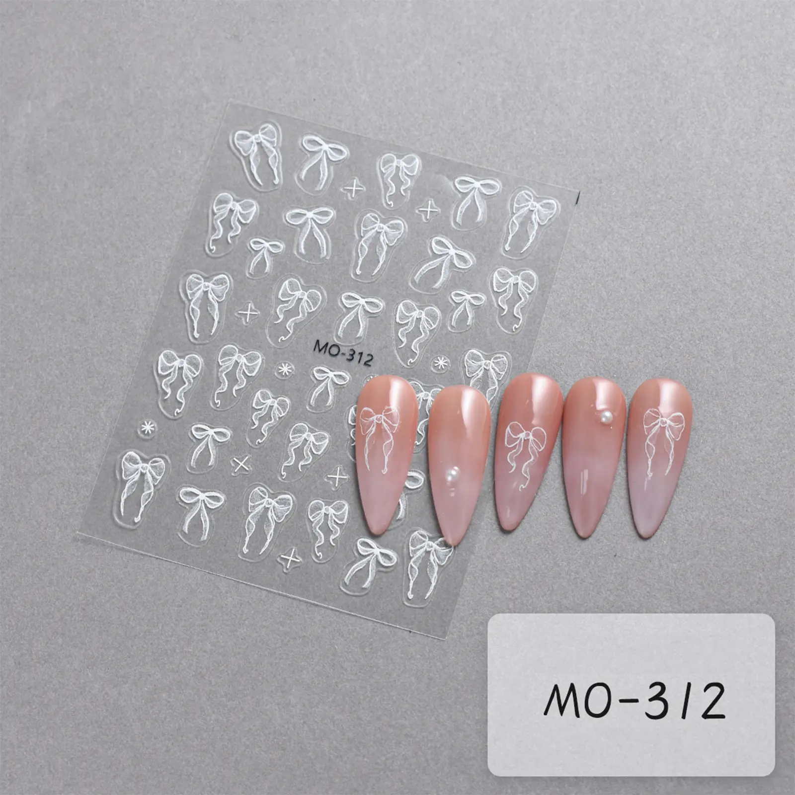 Bowknot Nail Stickers 3D Relief White Ribbon Cute Sweet Pink Self-Adhesive Nail Art Decoration Decals For Nail Tips Manicures