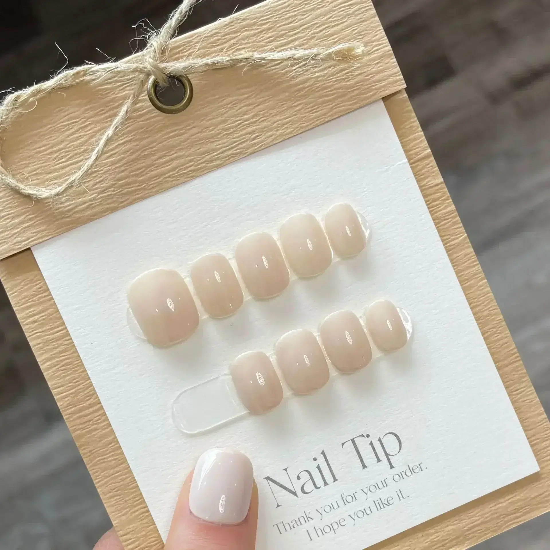 10Pcs Pure Color Handmade Short False Nail with Glue Press On Nails Full Cover French Round Head Manicure Wearable Nail Tips Art