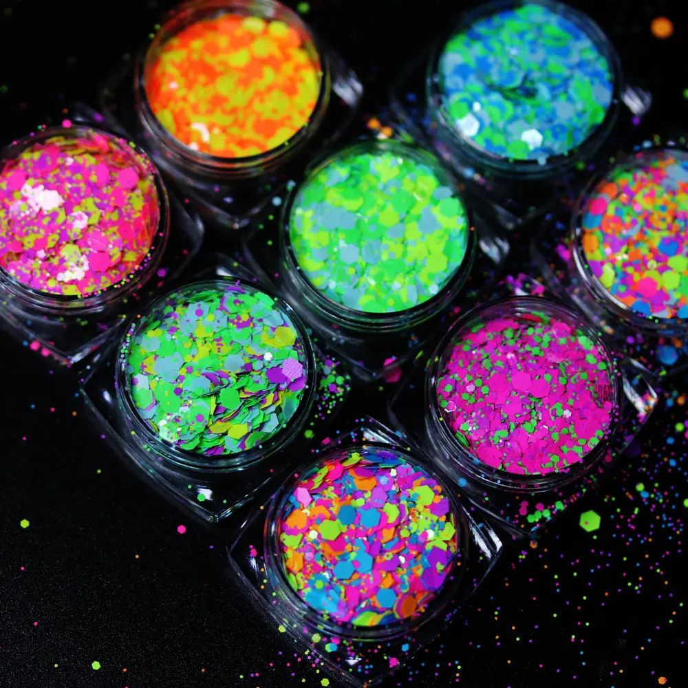 Neon Fluorescent Chunky Hexagon Glitter Mixed Sequin Holiday Bash Makeup Body Nail Art Resin Craft Plexiglas Decoration DIY