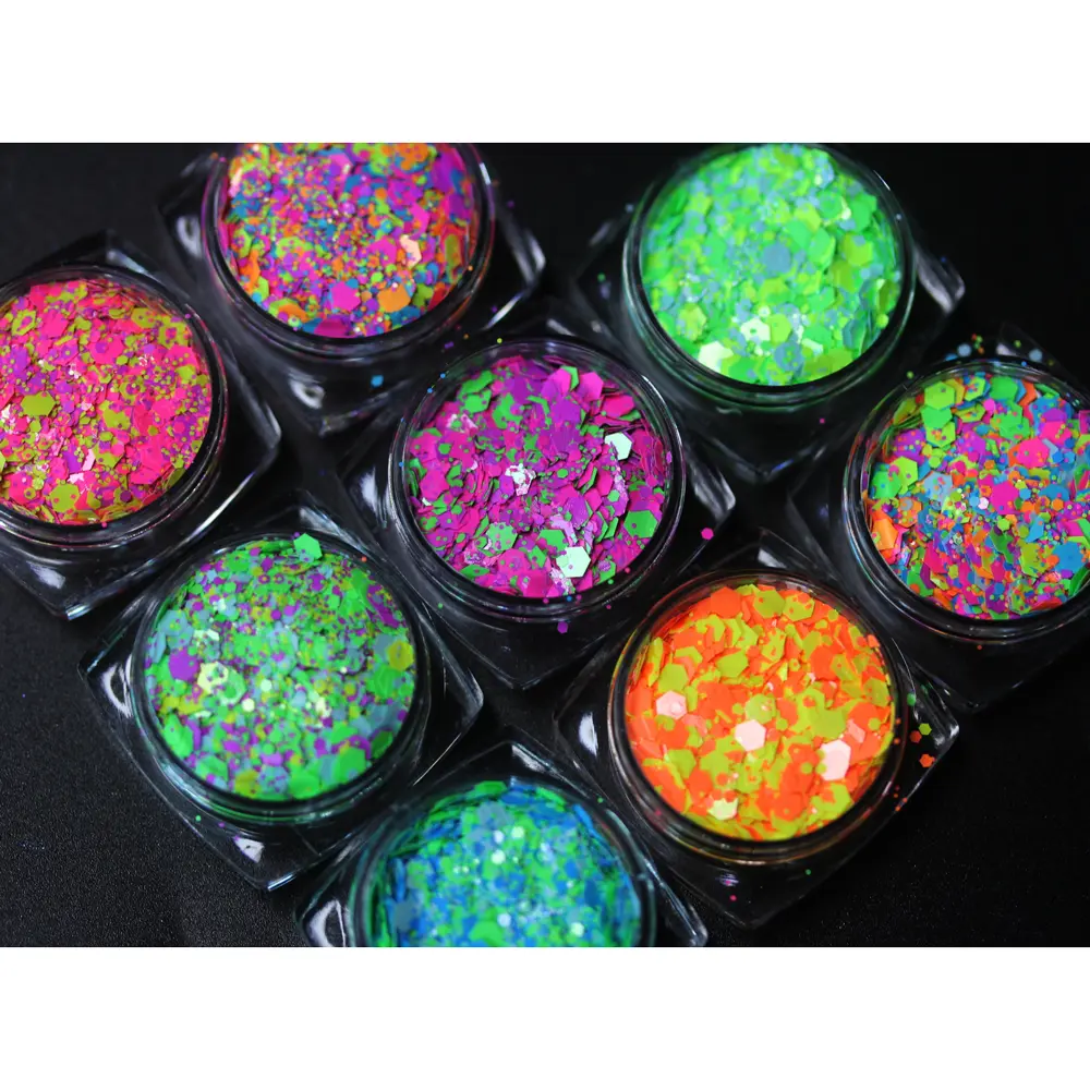 Neon Fluorescent Chunky Hexagon Glitter Mixed Sequin Holiday Bash Makeup Body Nail Art Resin Craft Plexiglas Decoration DIY