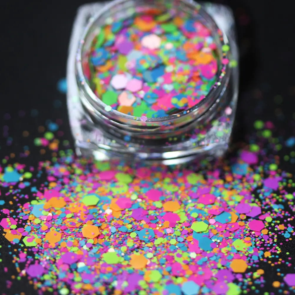Neon Fluorescent Chunky Hexagon Glitter Mixed Sequin Holiday Bash Makeup Body Nail Art Resin Craft Plexiglas Decoration DIY