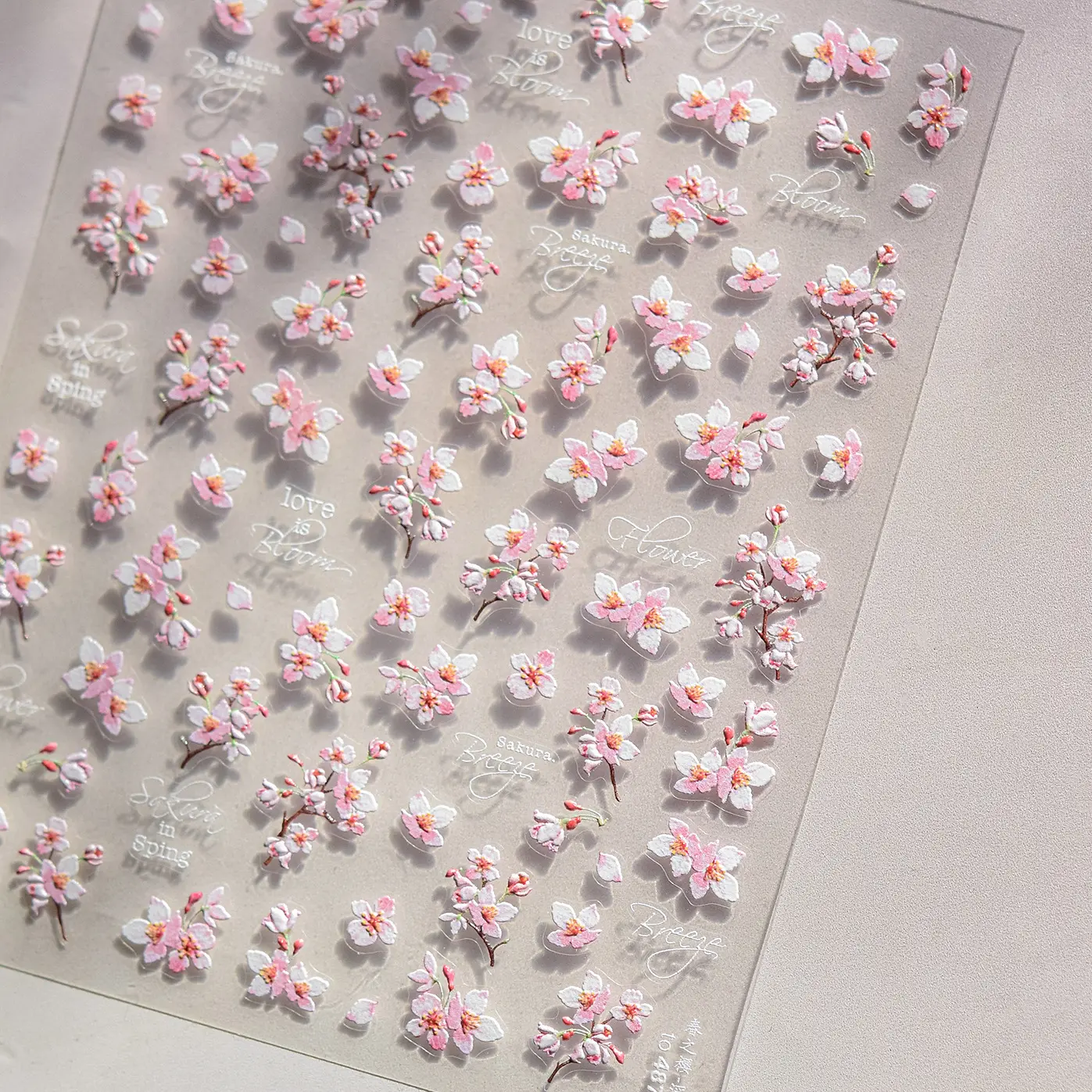 Flowers Blooming Cherry Blossom Sakura Living Peach Branch 5D Soft Relief Spring Adhesive Nail Art Sticker Chic Manicure Decals
