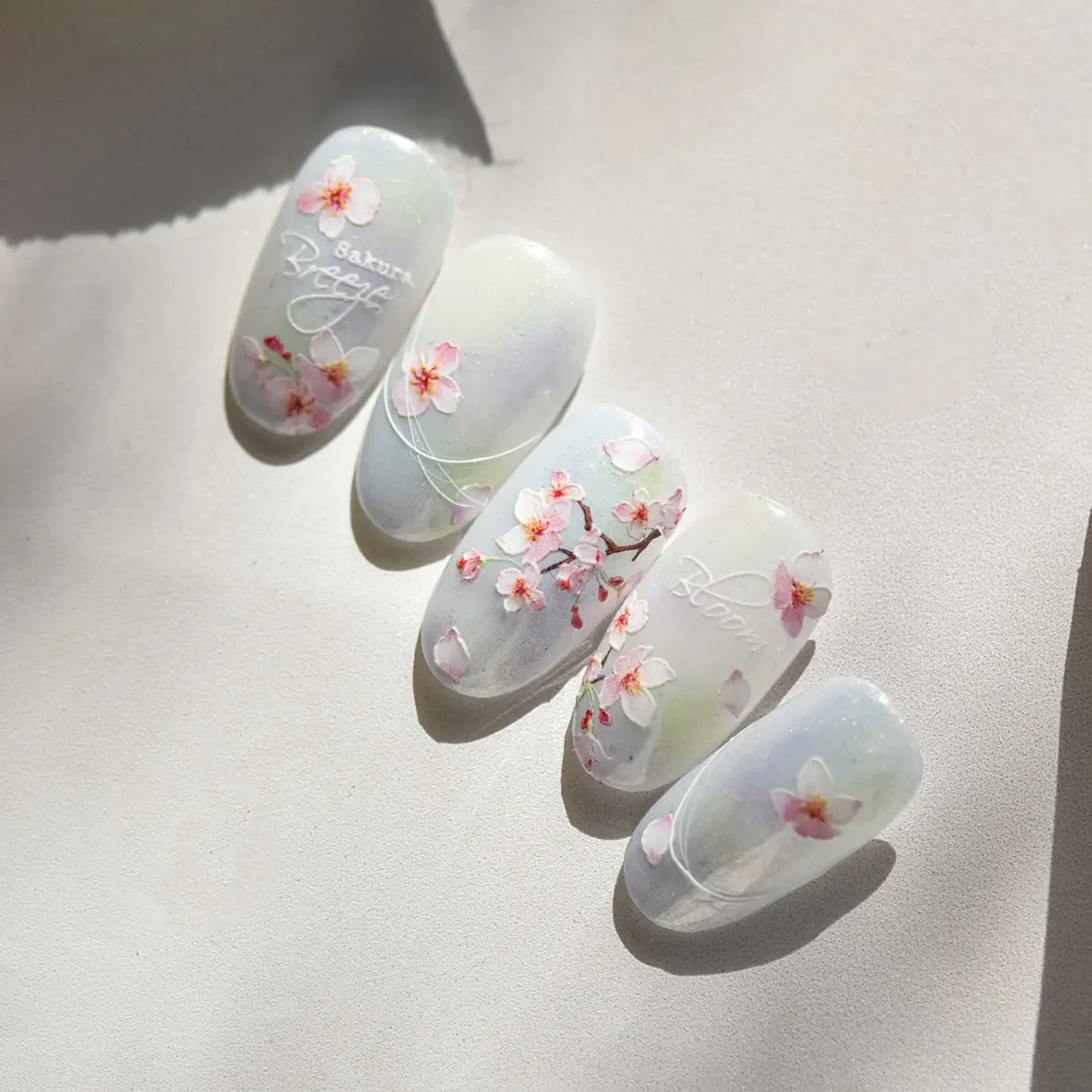 Flowers Blooming Cherry Blossom Sakura Living Peach Branch 5D Soft Relief Spring Adhesive Nail Art Sticker Chic Manicure Decals