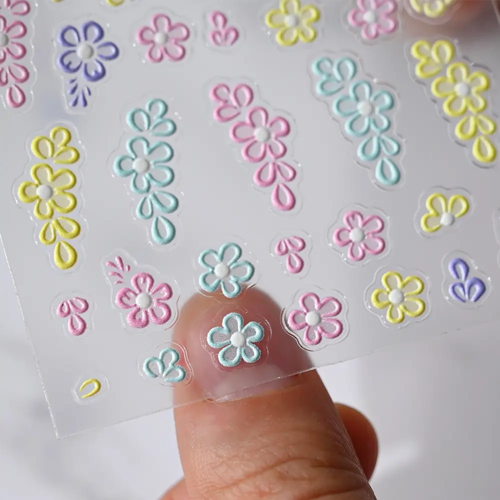5D Pink Blue Floral Nail Art Stickers Petals Plant Theme Embossed Nail Decals Spring Summer Flower Design for DIY Nail Supplie