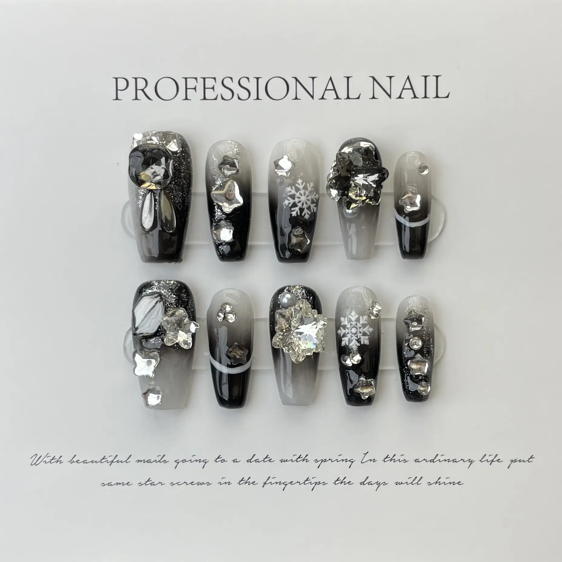 10pcs Handmade Dark Style Wearable Press on Nails Black Design Reusable Acrylic y2k Charm Nails Art Tips For Girls
