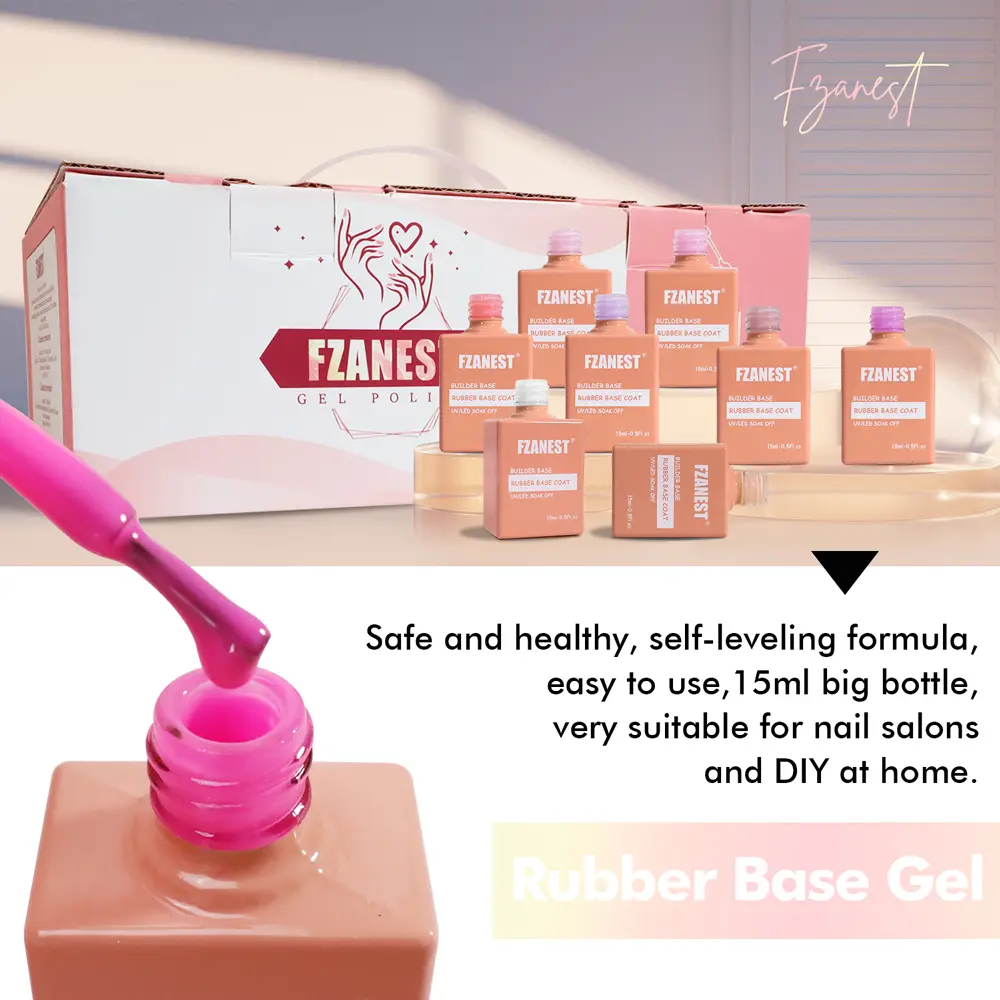 FZANEST 6 in 1 Rubber Cove Base Gel Self-Leveling Builder Molding Gel Nail Strengthener Quick Extension Gel Salon Professional