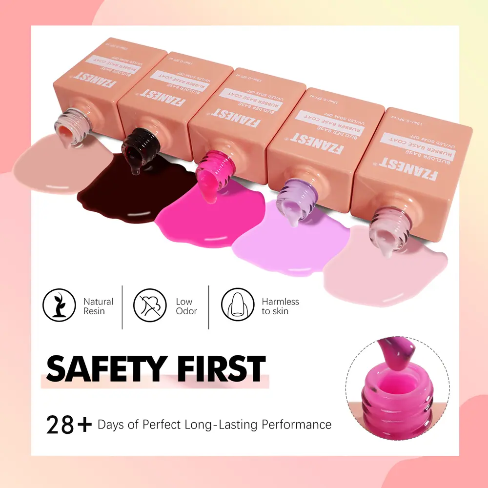 FZANEST 6 in 1 Rubber Cove Base Gel Self-Leveling Builder Molding Gel Nail Strengthener Quick Extension Gel Salon Professional