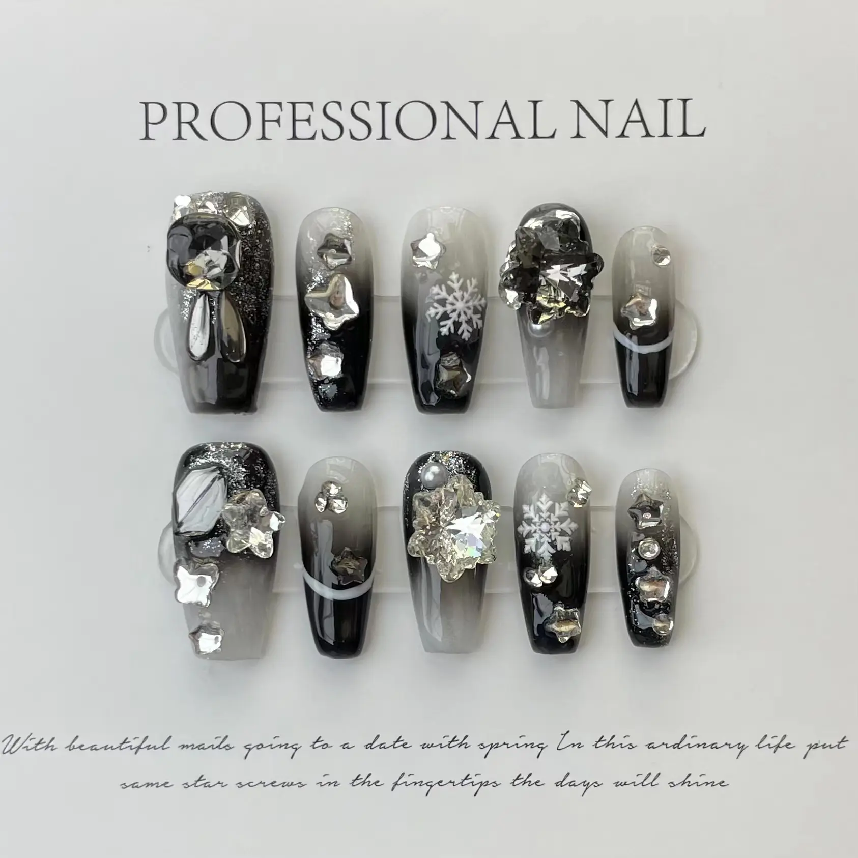 10pcs Handmade Dark Style Wearable Press on Nails Black Design Reusable Acrylic y2k Charm Nails Art Tips For Girls