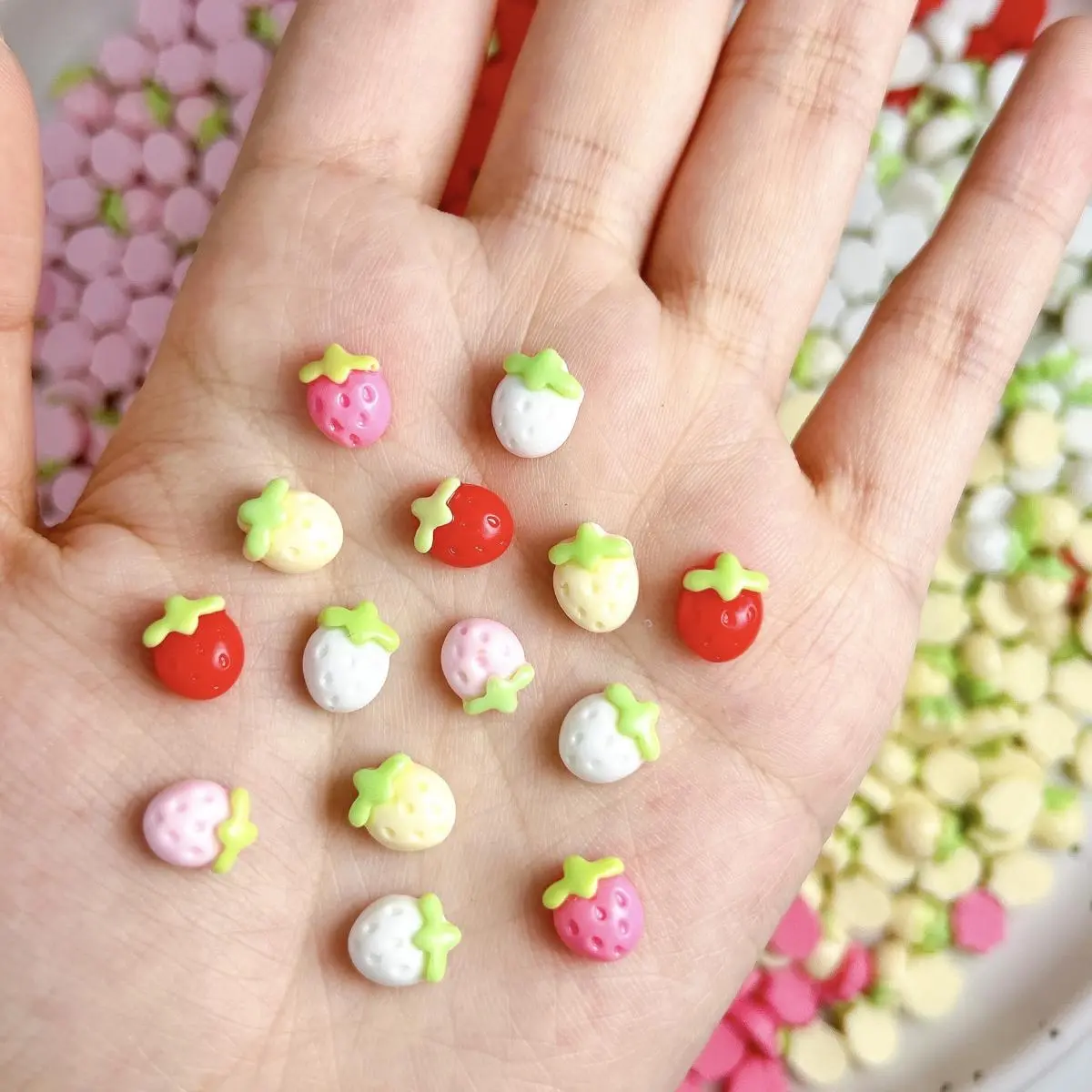 30PCS Macaron Colored Adorable Strawberry Nail Charms Creative Simulated Small Strawberry Resin Nail Art Decorations DIY Nails