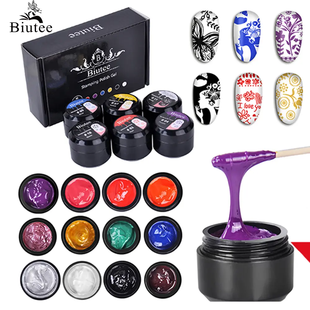 Biutee 12 Colors Set 8ml Nail Stamping Gel Polish UV Light Cure Manicure Plate Print  Gellak Soak Off BIUTEE Nai Gel Polish