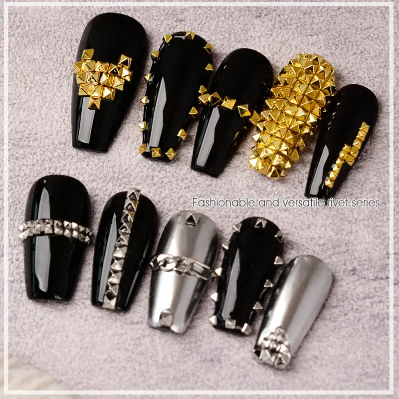 500PCS/Bag Riveting Nail Ornament Gold/Silver Charms Arrow Rivet Metallic Nail Art 1.2/1.5/2mm Punk Spikes Studs Tip Decoration