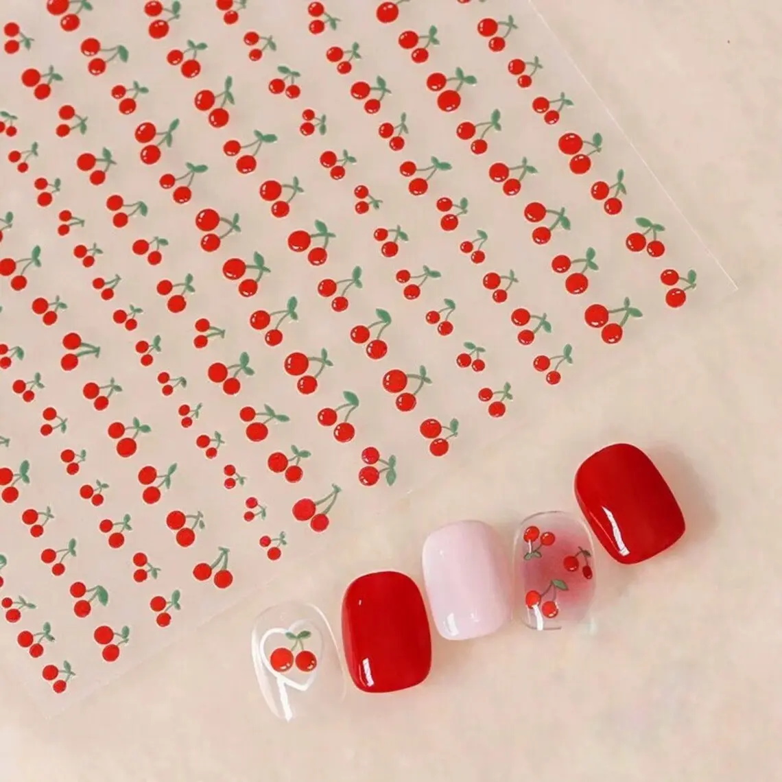 1sheet 3D Sweet Cherry Fruit Nail Art Stickers Summer Peach/Lemon/Star/Moon Nail Decals 8*10cm Adhesive Red Cherry Nail Decor %$