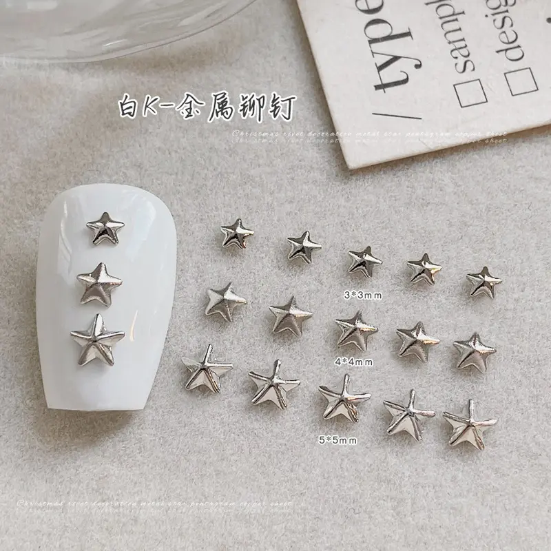 3g Glossy Metallic 3D Mini Star Studs Hollow Frame Gold Silver Alloy Nail Art Rhinestones Decorations Manicure Ornaments