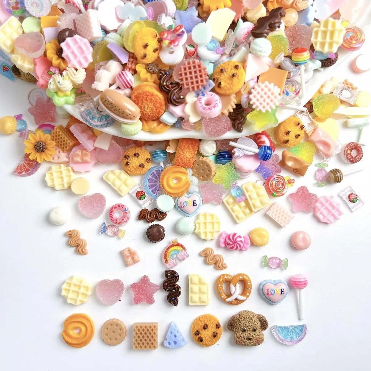 Multi Style Random Mixed Resin Cute Puppy Sunflower Nail Art Decorations Simulated Cookies Donut Nail Charms Supplies DIY Crafts