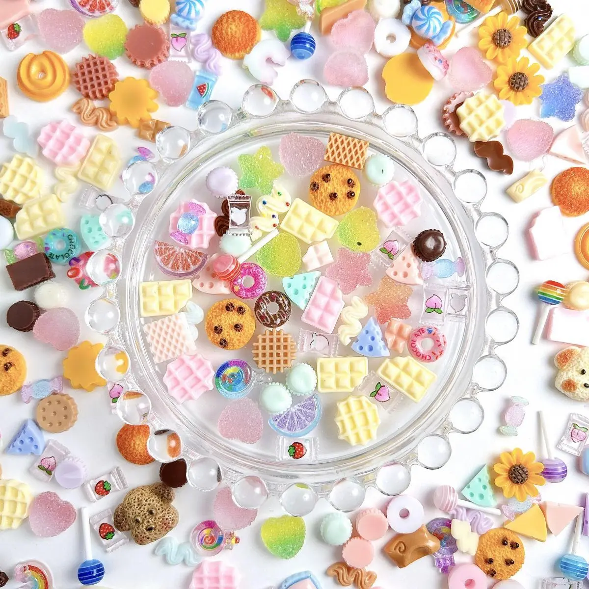 Multi Style Random Mixed Resin Cute Puppy Sunflower Nail Art Decorations Simulated Cookies Donut Nail Charms Supplies DIY Crafts