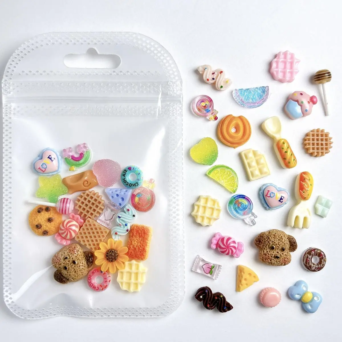 Multi Style Random Mixed Resin Cute Puppy Sunflower Nail Art Decorations Simulated Cookies Donut Nail Charms Supplies DIY Crafts