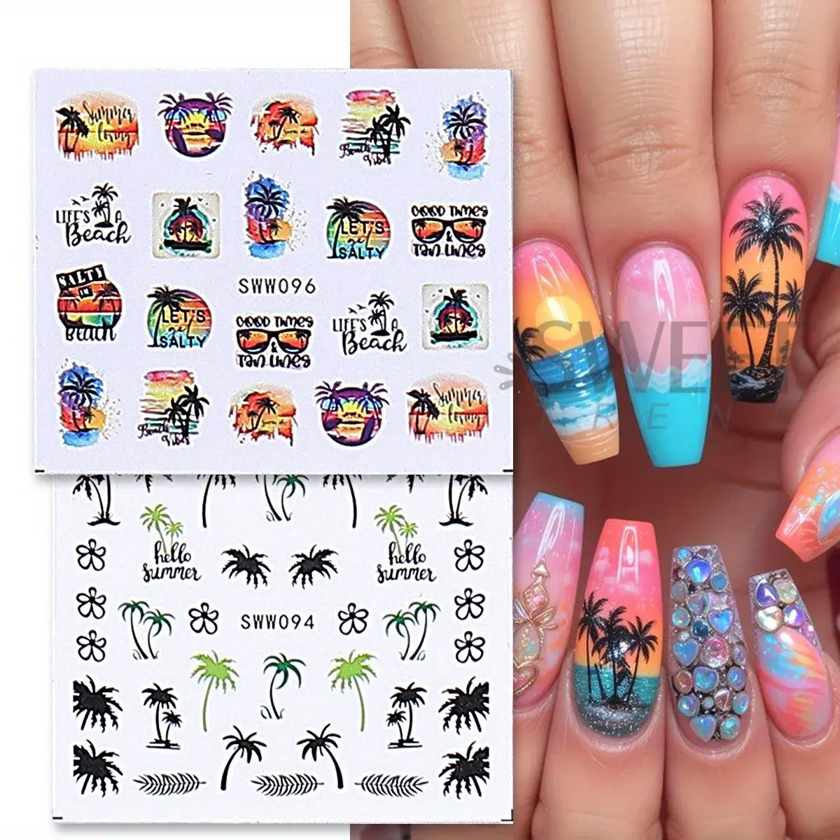 24pcs Marine Life Water Transfer Nail Stickers Mermaid Conch Starfish Jellyfish Seashell Design Summer Ocean Manicure Decor Tips