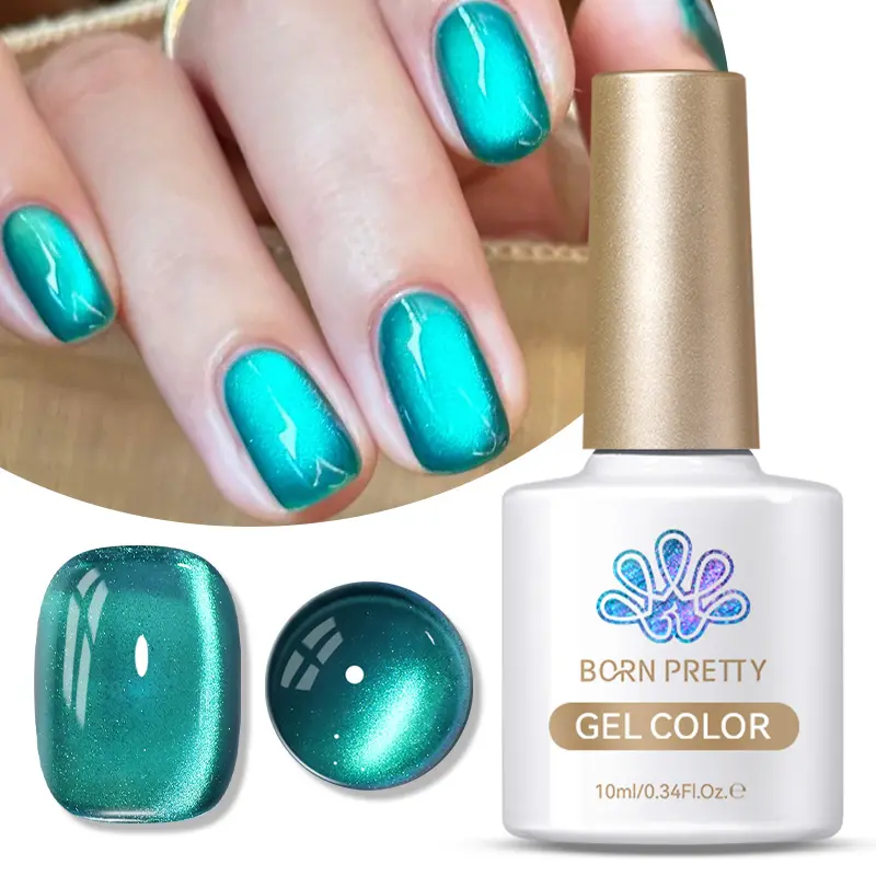 BORN PRETTY 10ml Blue Sea Glitter Cat Magnetic Gel Nail Polish Glass Beaded Purple Blue Black Sparkling Semi Permanent Varnish