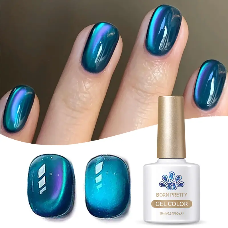 BORN PRETTY 10ml Blue Sea Glitter Cat Magnetic Gel Nail Polish Glass Beaded Purple Blue Black Sparkling Semi Permanent Varnish