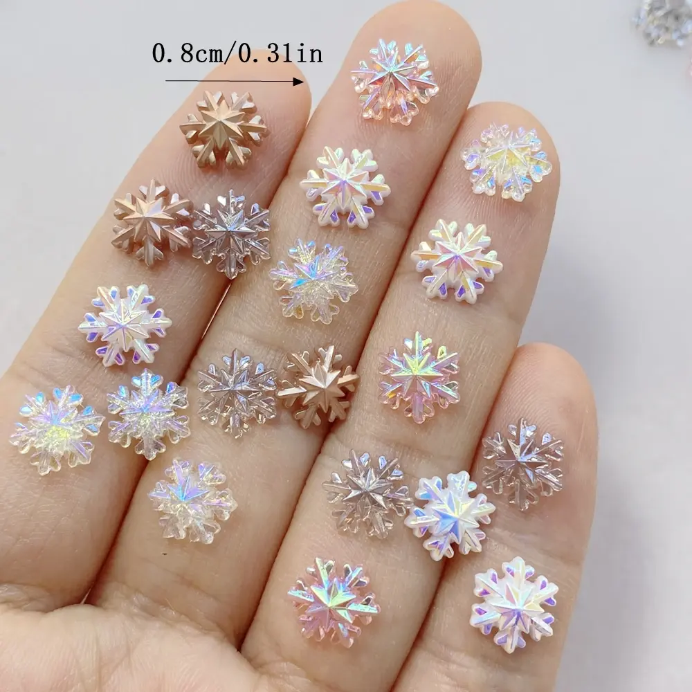 50pcs Resin Mini Colorful Christmas Snowflakes Nail Art Flatback Stone DIY Bow Scrapbook Christmas Decor Accessories Crafts