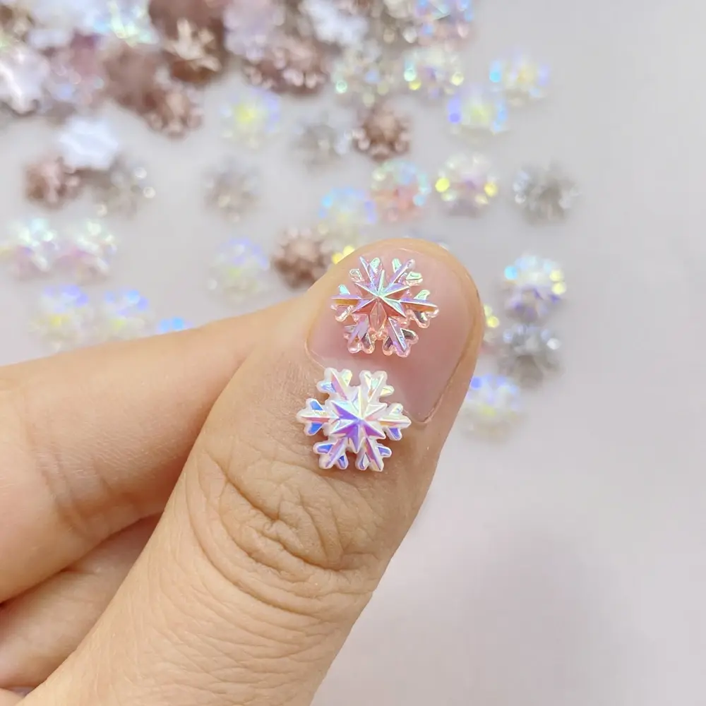 50pcs Resin Mini Colorful Christmas Snowflakes Nail Art Flatback Stone DIY Bow Scrapbook Christmas Decor Accessories Crafts
