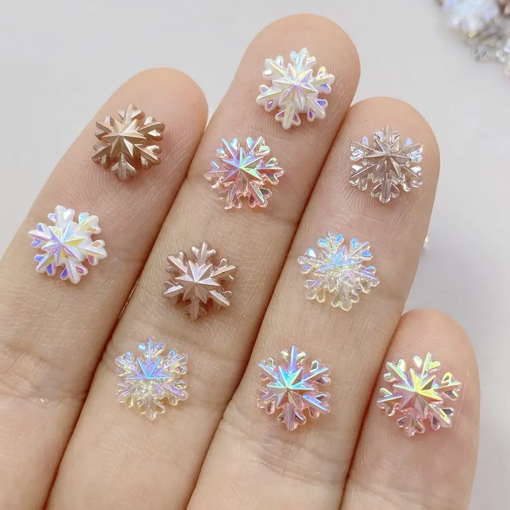 50pcs Resin Mini Colorful Christmas Snowflakes Nail Art Flatback Stone DIY Bow Scrapbook Christmas Decor Accessories Crafts