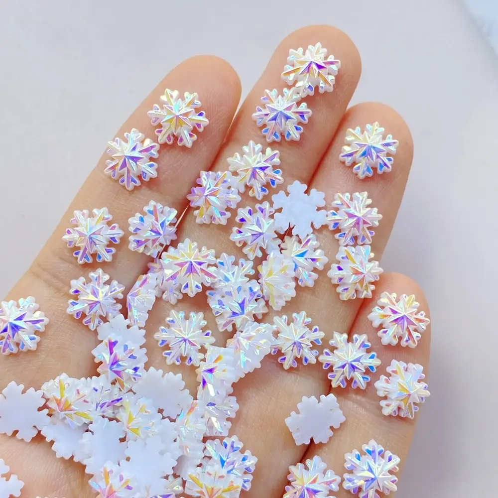 50pcs Resin Mini Colorful Christmas Snowflakes Nail Art Flatback Stone DIY Bow Scrapbook Christmas Decor Accessories Crafts