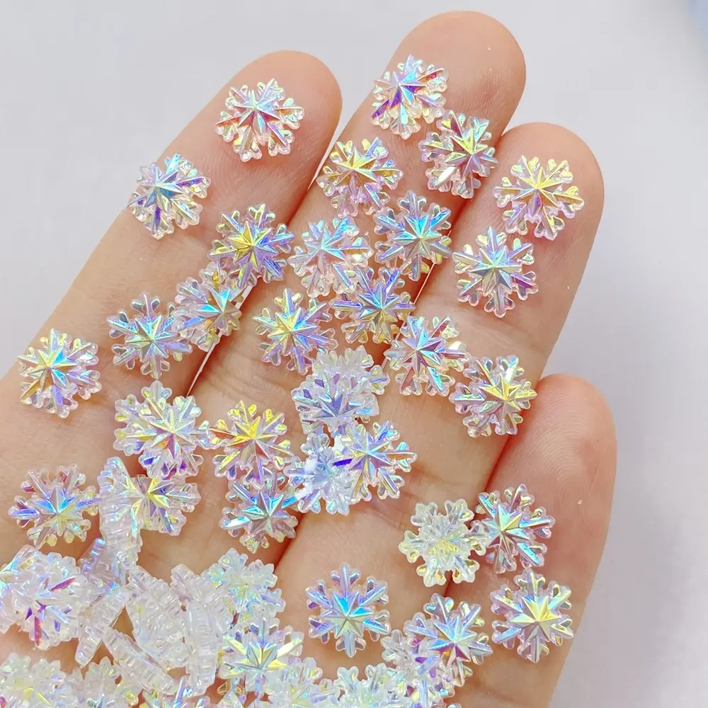 50pcs Resin Mini Colorful Christmas Snowflakes Nail Art Flatback Stone DIY Bow Scrapbook Christmas Decor Accessories Crafts