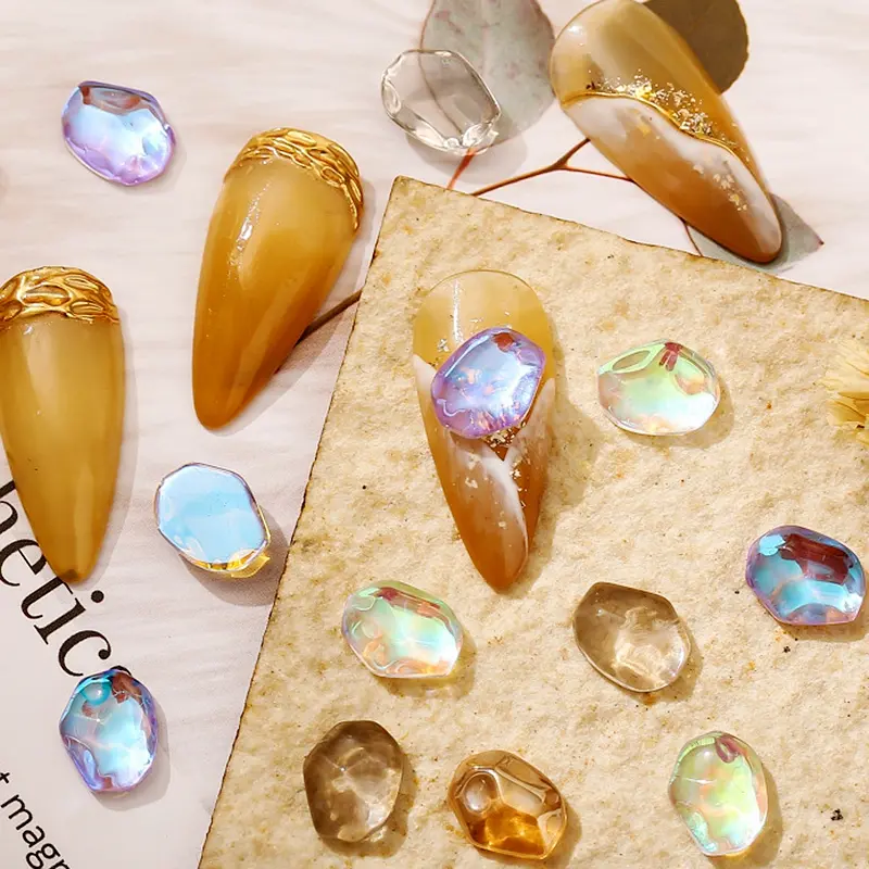 50PCS/Lot Irregular Clear Mocha Nail Rhinestones Flat-back Crystal Gems Stone Strass Nails Art Decorations Accessories Supplies
