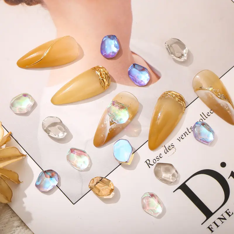 50PCS/Lot Irregular Clear Mocha Nail Rhinestones Flat-back Crystal Gems Stone Strass Nails Art Decorations Accessories Supplies