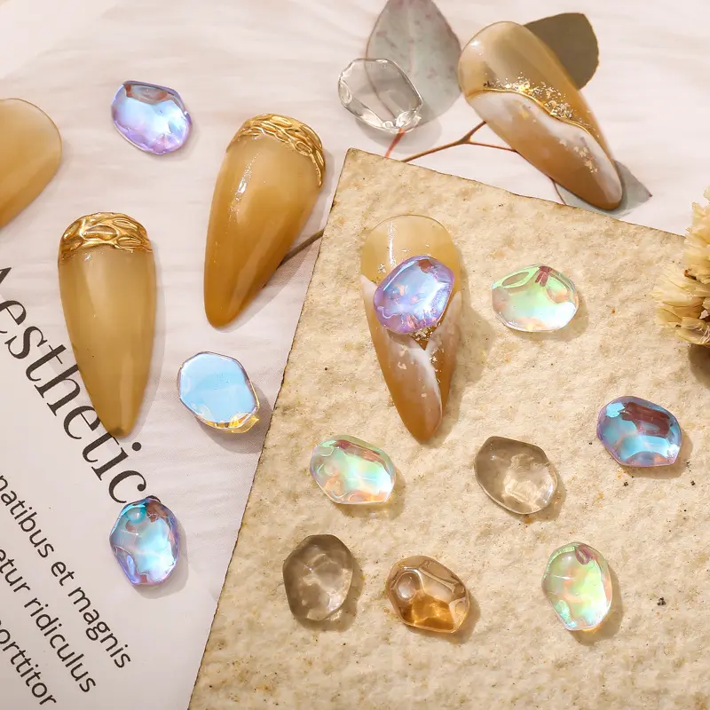 50PCS/Lot Irregular Clear Mocha Nail Rhinestones Flat-back Crystal Gems Stone Strass Nails Art Decorations Accessories Supplies