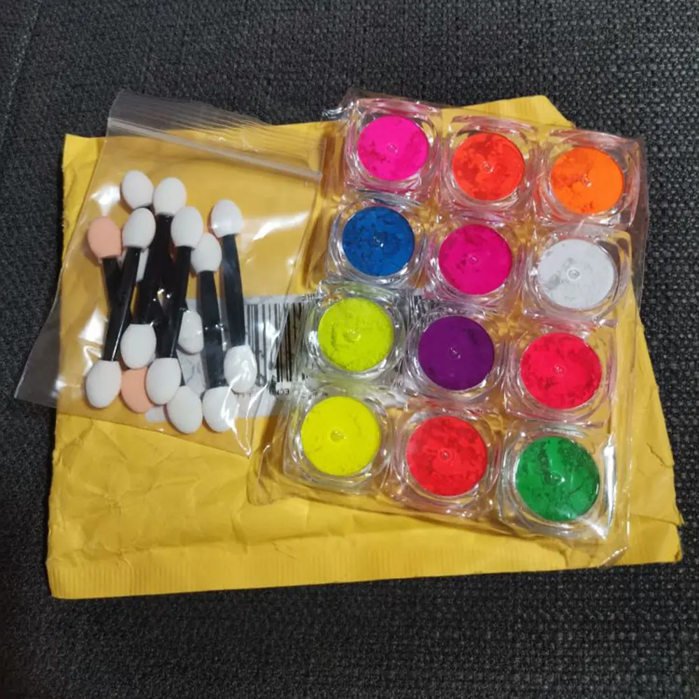 2013's Neon Phosphor Pigment Powder Set 12pcs Fluorescent Nail Glitter Chrome Pigment Gradient Effect Ombre Rubbing Neon Dust
