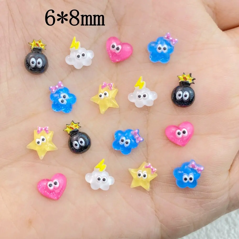 60pcs Resin Colorful Sparkling Mini Bow Stars, Hearts, Flowers Nail Art Rhinestone Applique DIY Wedding Scrapbook Decor Crafts