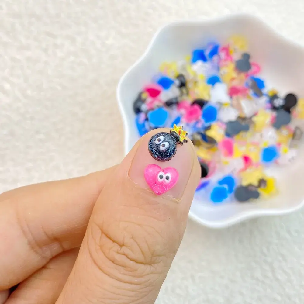 60pcs Resin Colorful Sparkling Mini Bow Stars, Hearts, Flowers Nail Art Rhinestone Applique DIY Wedding Scrapbook Decor Crafts