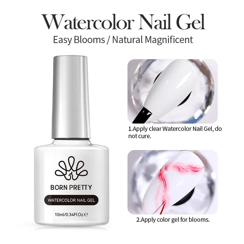 BORN PRETTY Clear Blooms Gel 10ML Soak Off Watercolor Nail Gel Polish for Spreading Effect Marble Gel Nail Polish Painting Nails