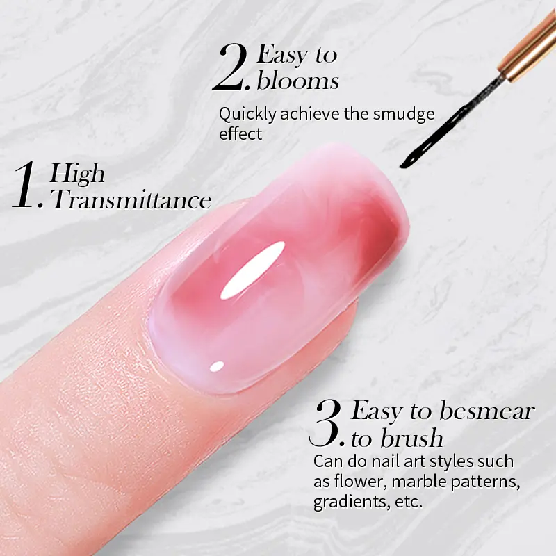 BORN PRETTY Clear Blooms Gel 10ML Soak Off Watercolor Nail Gel Polish for Spreading Effect Marble Gel Nail Polish Painting Nails