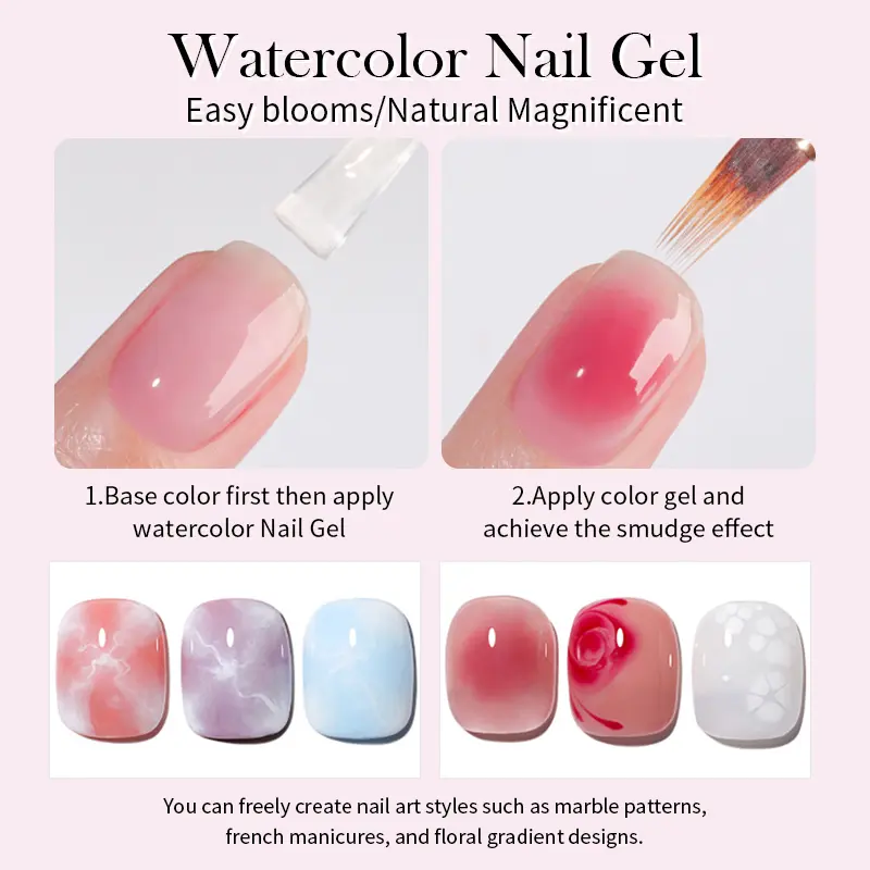 BORN PRETTY Clear Blooms Gel 10ML Soak Off Watercolor Nail Gel Polish for Spreading Effect Marble Gel Nail Polish Painting Nails