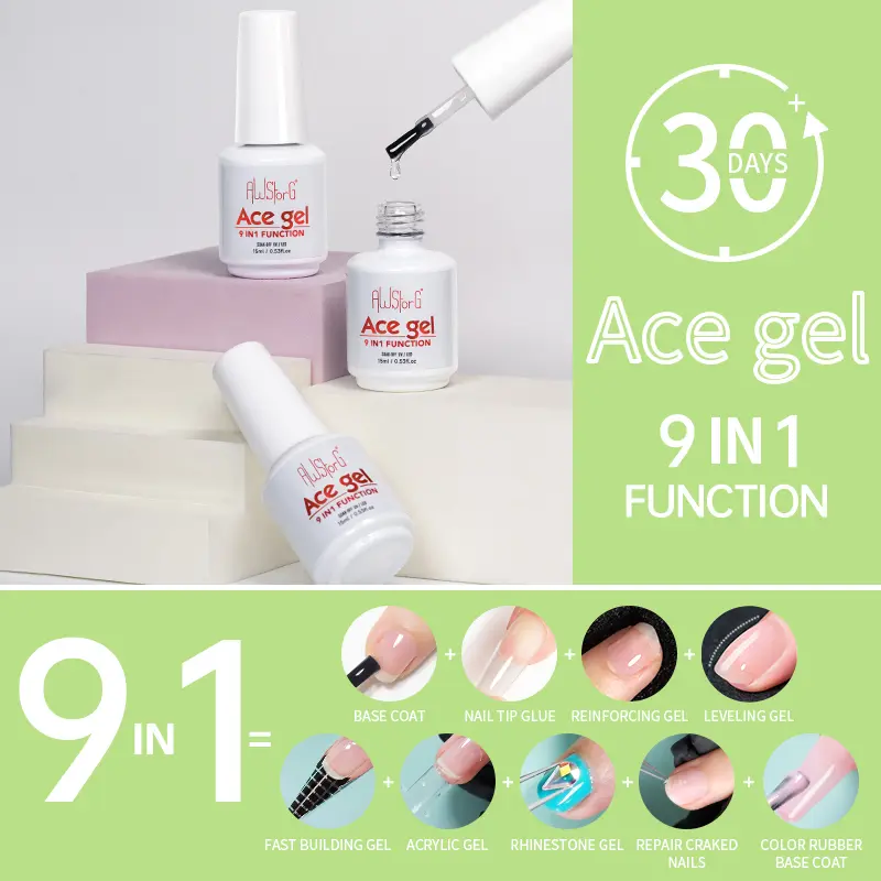 AWStorG 15ML Ace Gel 9-in-1 Nail Glue Gel Nail Polish Thickness Transparent Semi Permanent  Function UV Gel Soak Off Nail Art