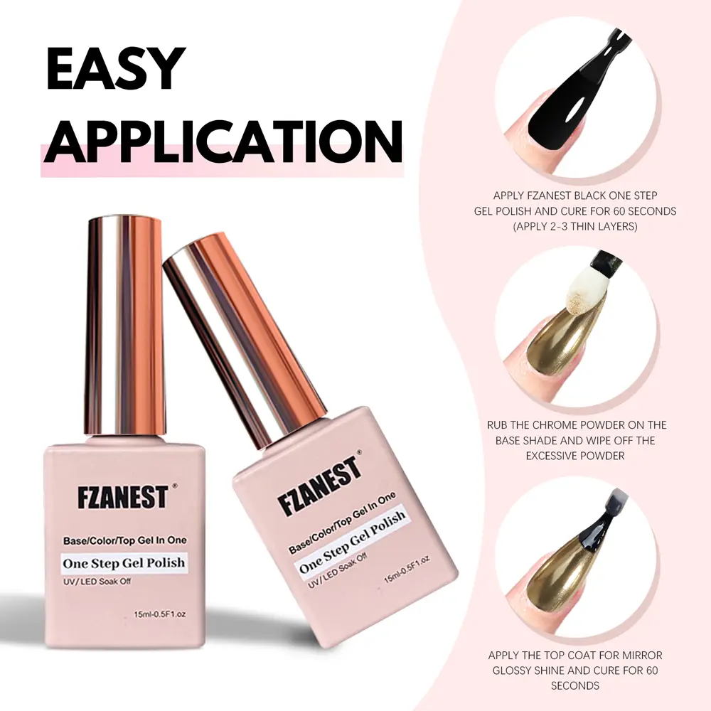 FZANEST One Step Gel Polish Base Coat Color Top Coat 15ml Bottle Private Label Manicure Gel Charms Varnish Gel Lacquer Wholesale