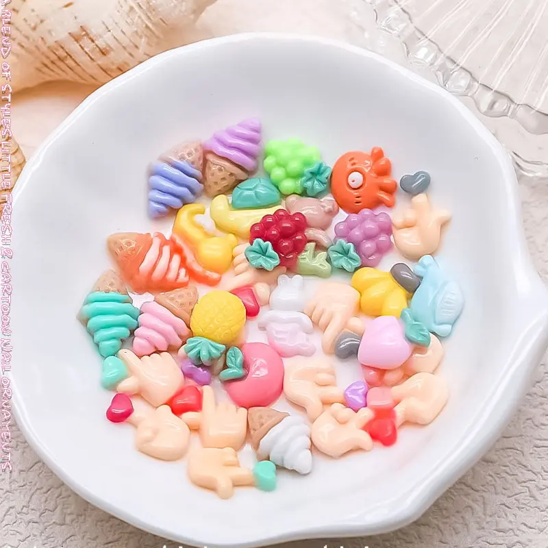 50PCS  Resin Mini Noctilucent Hand Heart Gesture Icecream Cabochon Charms Nail Art Decoration Flatback Manicure Parts