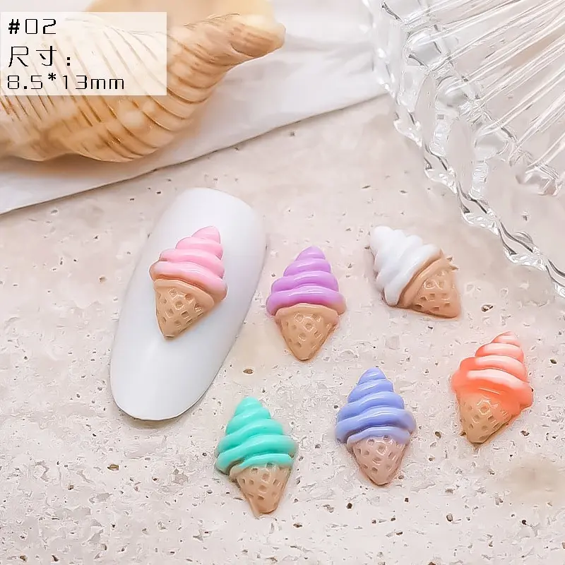 50PCS  Resin Mini Noctilucent Hand Heart Gesture Icecream Cabochon Charms Nail Art Decoration Flatback Manicure Parts