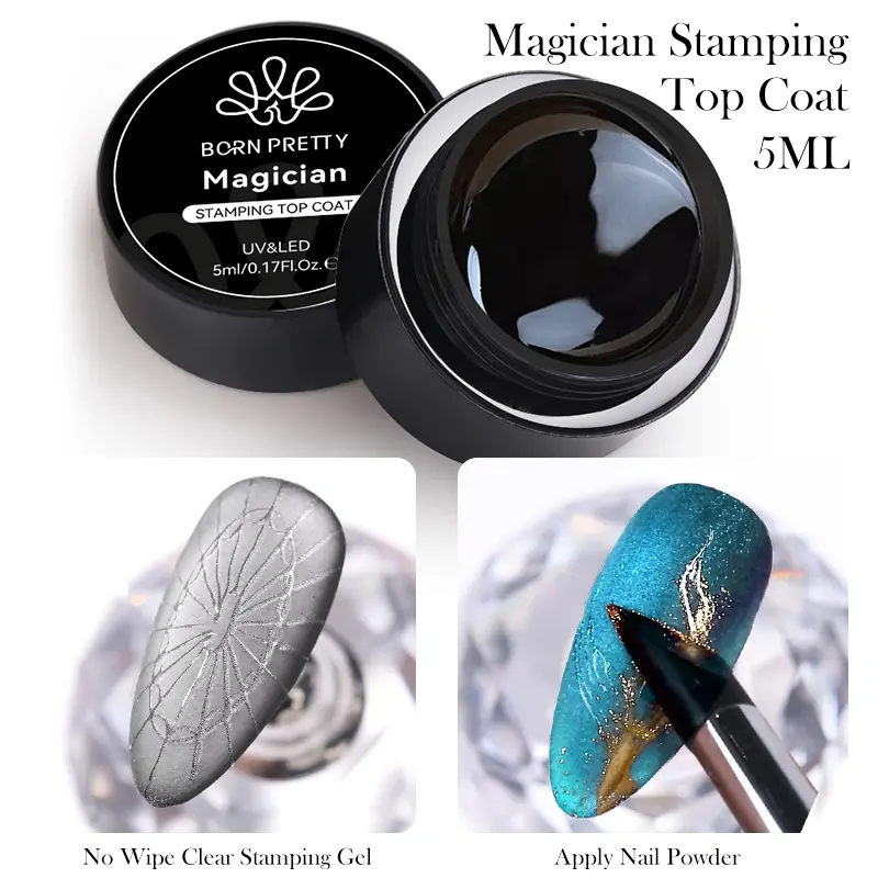 BORN PRETTY 5ml Magician Stamping Top Coat  No Wipe Clear Stamping Gel and Apply Nail Powder Manicure Stamping Varnish