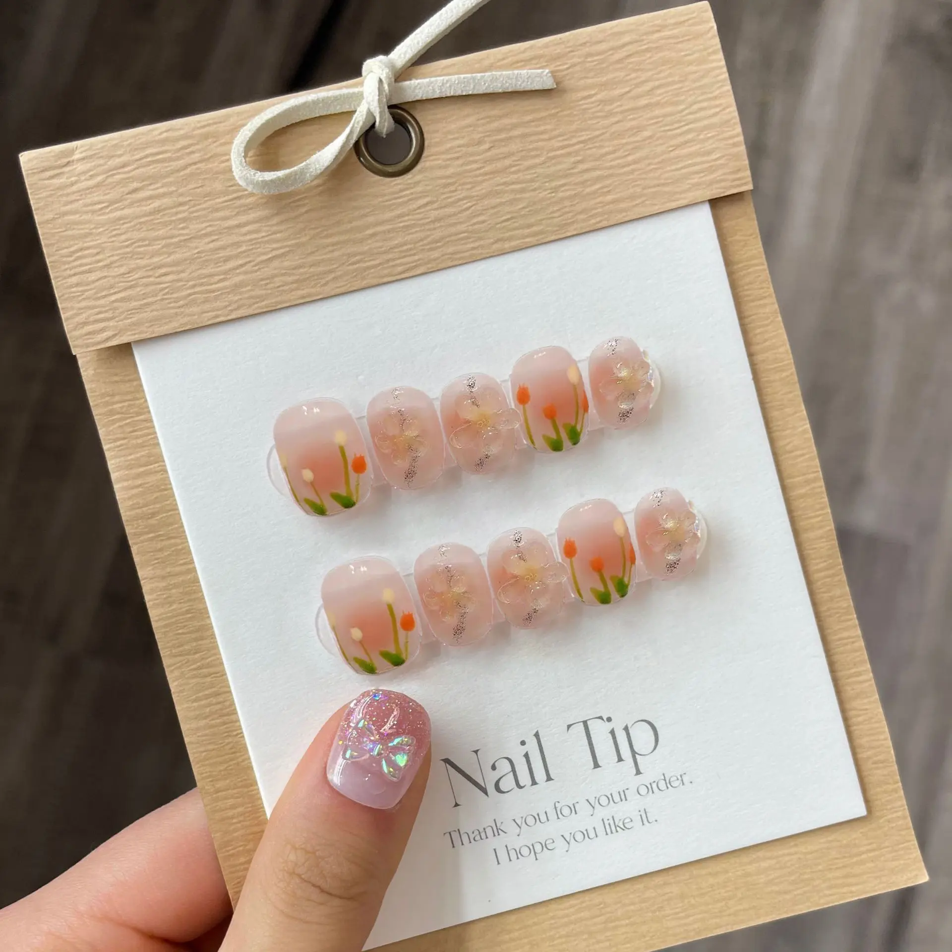 Short Nails Set Press On Handmade Professional Nails 3D Heart Designs Charms Artificial Nails For Teens Nailworld Store Nail Art