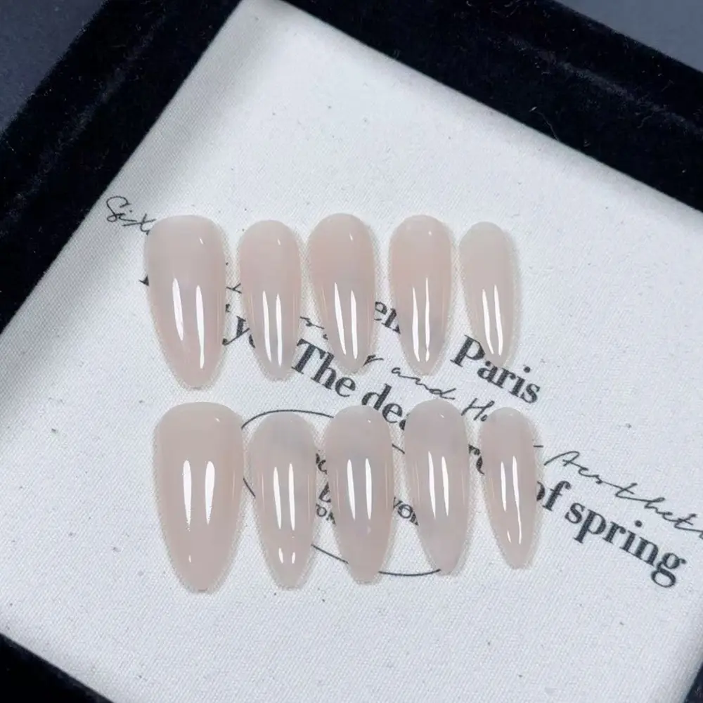 Handmade Almond Press on Nails Korean Simple Design Reusable Adhesive False Nails Acrylic Full Cover Nail Tips Stick on Nail Art